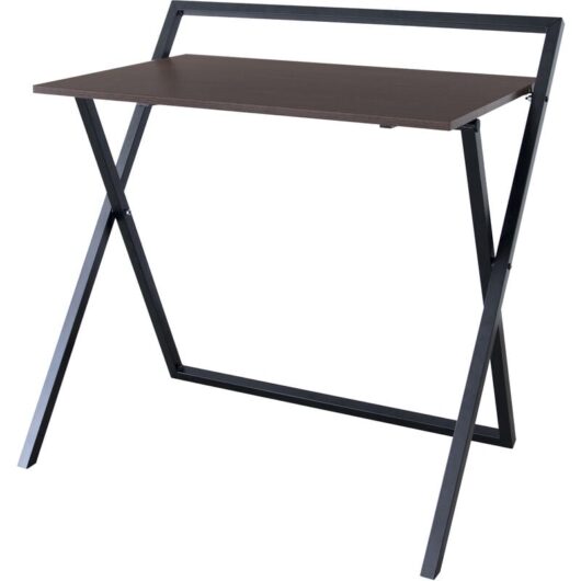 34" Easton Modern Wooden Folding Home Office Computer Desk, Study Writing Table with Metal Cross Legs in Brown/Black - Teamson Home