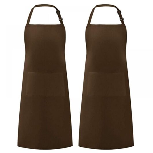 2 Pieces Brown Kitchen Aprons for Men Women, Household Apron Tool Holder Aprons with 2 Pockets for bbq, Adjustable Adult Gardening Apron for Gardening