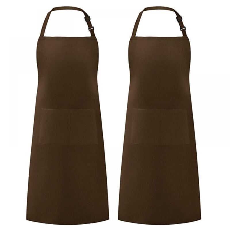 2 Pieces Brown Kitchen Aprons for Men Women, Household Apron Tool Holder Aprons with 2 Pockets for bbq, Adjustable Adult Gardening Apron for Gardening