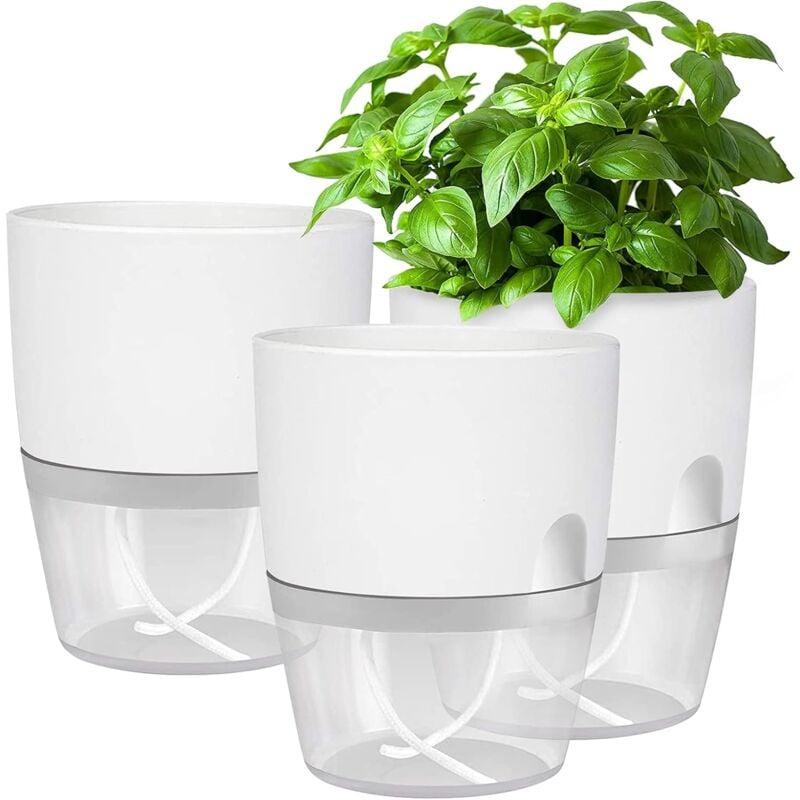Indoor Self Watering Flower Pot, Flower Pots with Watering System White(4pcs)