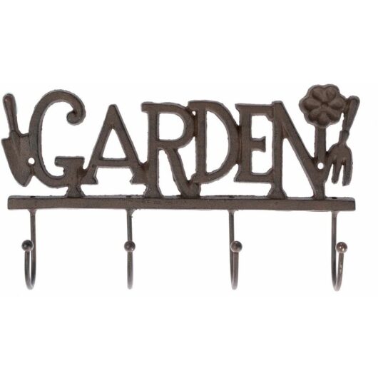 Brown Cast Iron Decorative 'Garden' Wall Mounted with Hooks - Homescapes