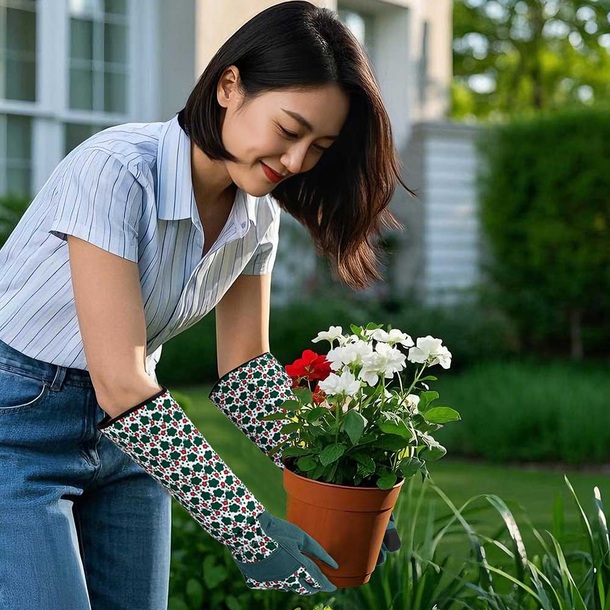 Easylife Long Sleeve Gardening Gloves, Size Medium