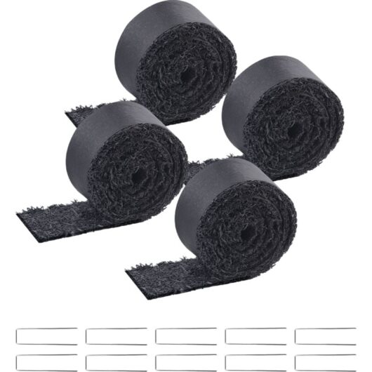 Mophorn Recycled Rubber Mulch for Landscaping - 4 Rolls, 120 x 4.5 in, Natural Black, Enhances Gardens, Prevents Weeds & Mud, Ideal for Plants &