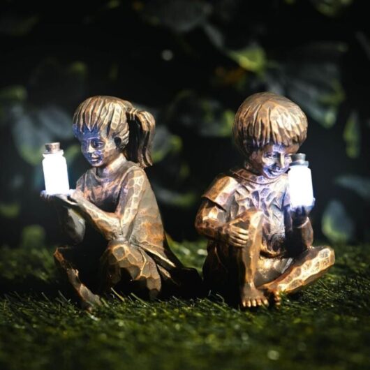 Boy and Girl Figurines Fairy Solar Light Firefly Jar Solar Powered Garden Ornament Resin Garden Decor Gardens Funny Novelty Gift Fairy Outdoor