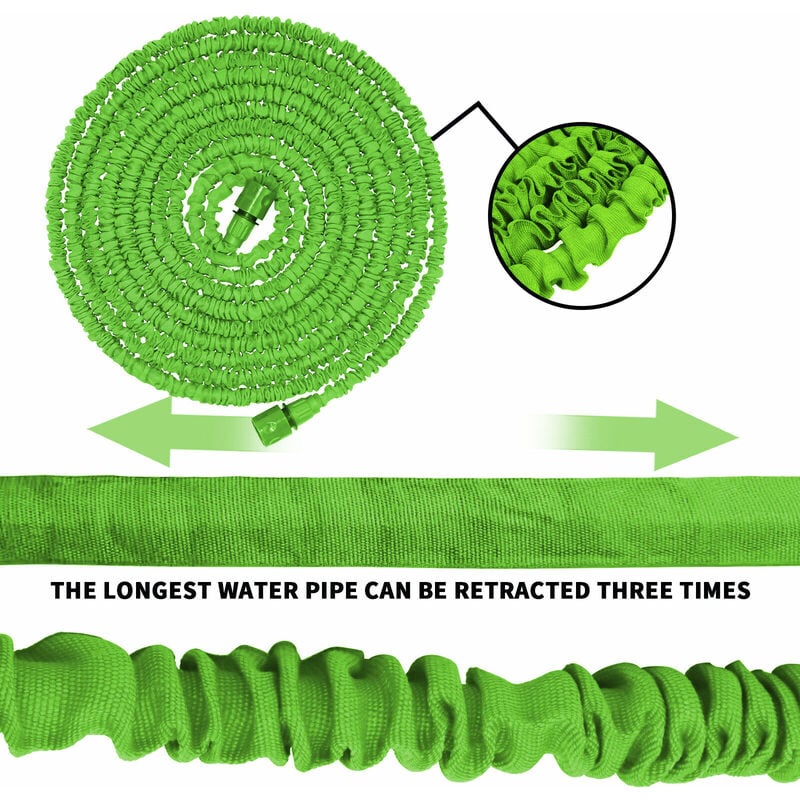 Dayplus - 150FT Heavy Duty Expandable Flexible Garden Magic Water Hose Pipe With Spray Gun Green