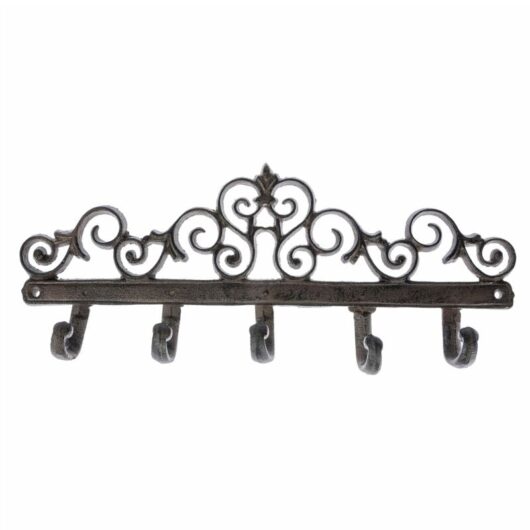 Homescapes - Brown Cast Iron Coat Hooks with Decorative Swirl Design