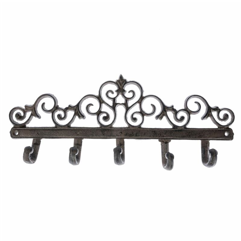 Homescapes - Brown Cast Iron Coat Hooks with Decorative Swirl Design