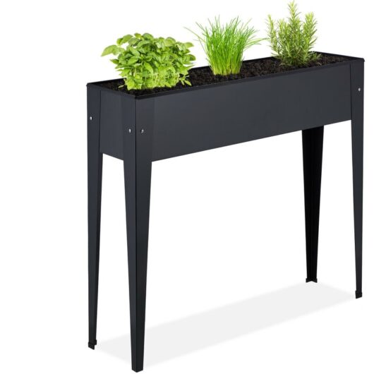Relaxdays - Metal Raised Planter, Narrow, Elevated Herb Box, 83 x 99 x 26 cm, Garden, Balcony & Patio, Flowerbed, Black