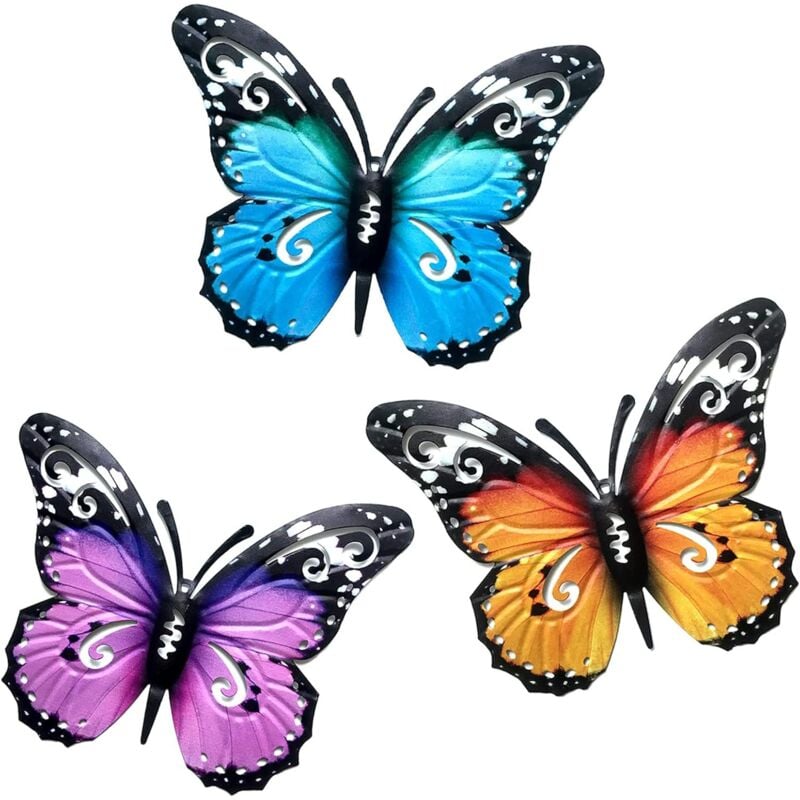 Tinor - 3 Pieces Big Metal Butterfly Garden Ornaments Outdoor Large Outside Wall Art Decorations for Garden Fences Yard Sheds Hanging (styleA)