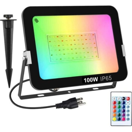 100W RGB Outdoor Floodlight, 16 Colors, 4 Modes, IP66 Waterproof LED Outdoor Spotlight for Gardens, Patios, Parties, Christmas