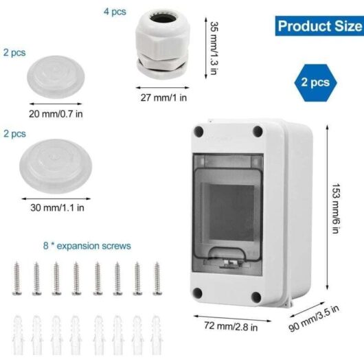 2-Piece Small Waterproof Electrical Enclosure, IP65 Outdoor Waterproof Electrical Enclosure with 3 Modules and 2 Connectors, for Outdoor Use in