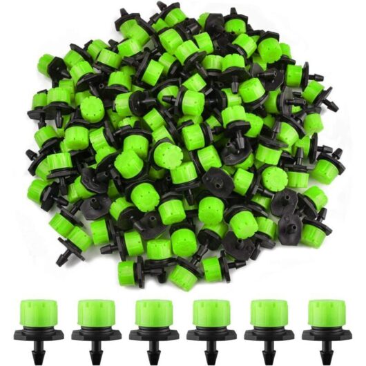 200 adjustable irrigation drippers, 1/4'' micro-flow drip irrigation system, drip head mist nozzles for vegetable gardens or flower beds