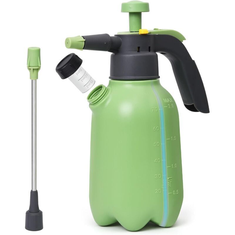 2L manual pump sprayer for plants, lawns and gardens. Pressure sprayer with 2 nozzles and safety valve.