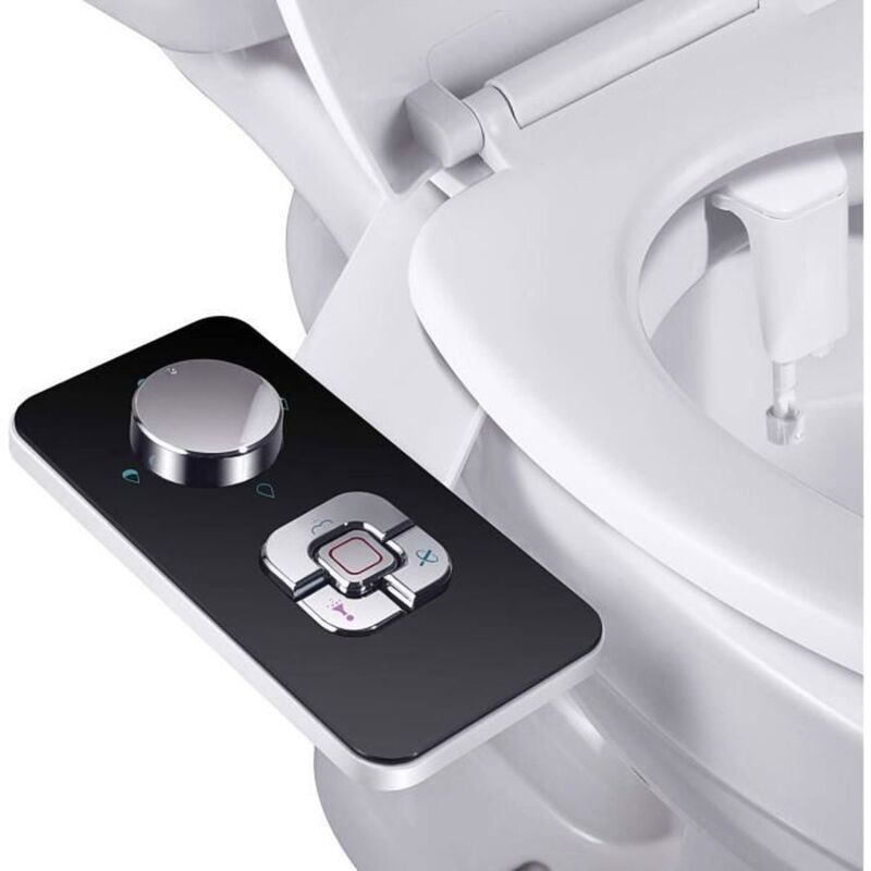 1 non-electric bidet sprayer, double self-cleaning retractable nozzles, brushed black finish, deck mounted, bathroom