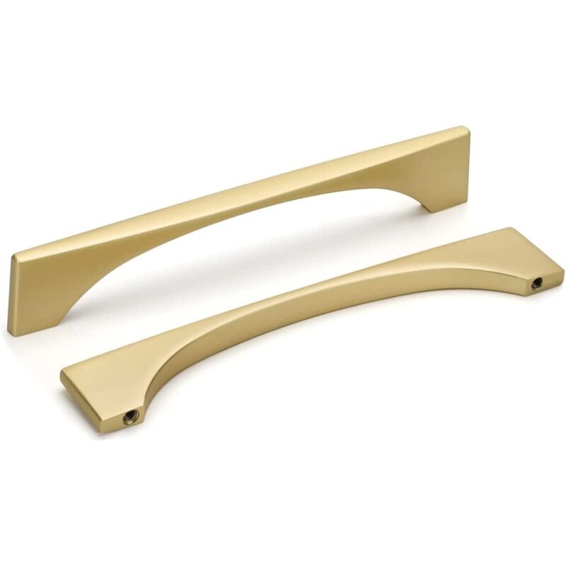 10 Pieces Kitchen Cabinet Handle Brushed Hole distance 128mm Zinc Alloy Gold Furniture Handles with Screws, for Desks, Drawers, Cabinets, Cupboard