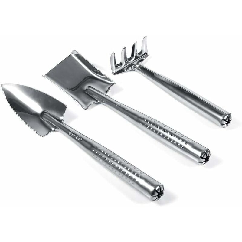 3X Plastic/Stainless Steel Shovel Spade Rake Handle Mini Garden Plant Tool Child Gardening Toy for Home Garden(Stainless Steel)