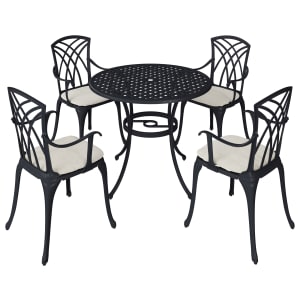 Charles Bentley 4 Seater Round Cast Aluminium Garden Dining Set - Black with Bronze Finish