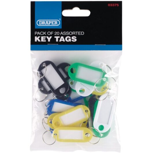 Draper 20-Key Tag Assortment Pack - Multi-Color Durable Key Tags for Organization and Identification