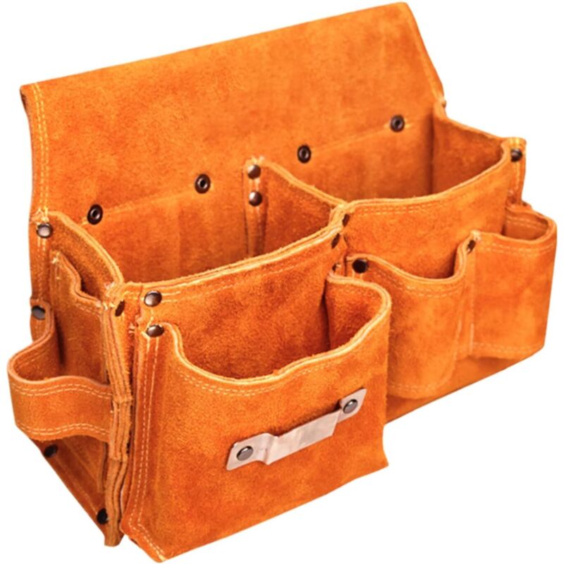 Electrician's Tool Bag - High Capacity Cowhide Leather with Pockets Multifunctional Set for Outdoor Workshop Gardening Mechanics Camping and Plumbing
