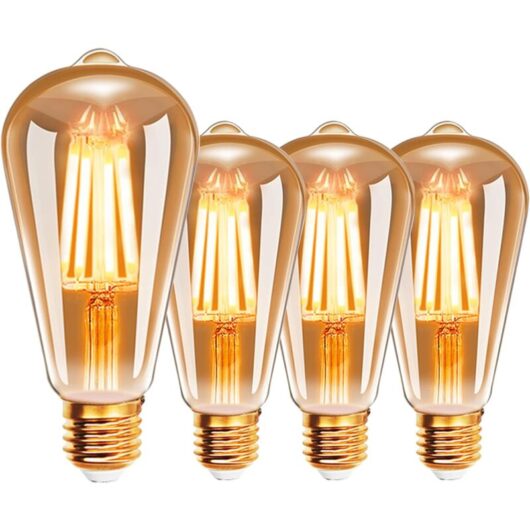 Extrastar - 8W Filament Light Bulb E27, 64 x 142mm, 2200K (Pack of 4)