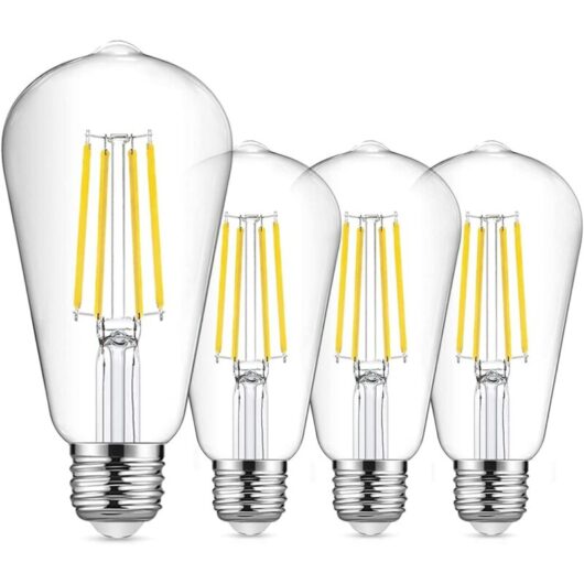Extrastar - 8W led Filament Light Bulb E27, 64 x 142mm, 6500K, Clear Glass (Pack of 4)