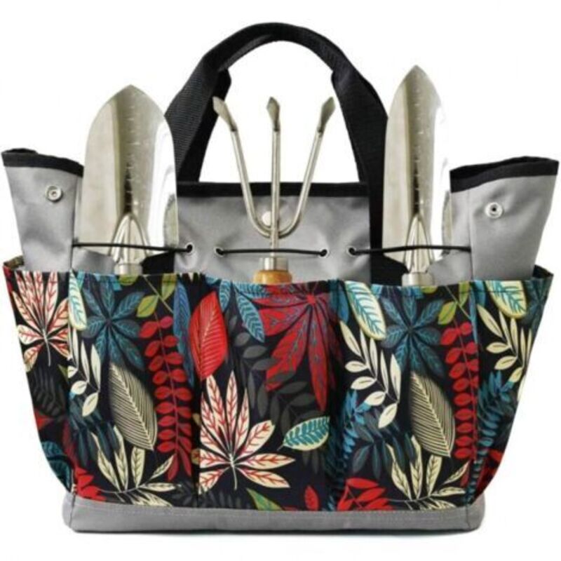 (Flowered) Garden Tool Set, Garden Tote Bag with Multiple Pockets for Gardening Tool Kit, Garden Tool Bag