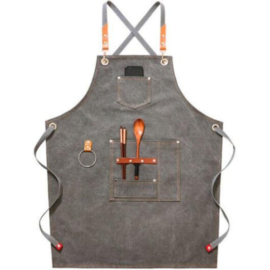 (Grey) High-Quality Cowboy Apron with Pockets for Hairdressers, Painters, Gardeners, Hair Stylists for Women and Men