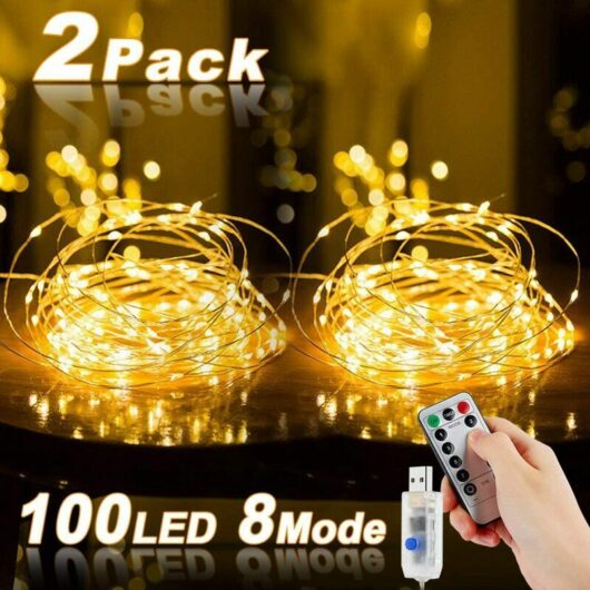 Guirlande lumineuse à LED, 2 pièces 10M 100LED USB fil de guirlande étanche avec interrupteur, guirlande lumineuse d'ambiance en fil de cuivre pour