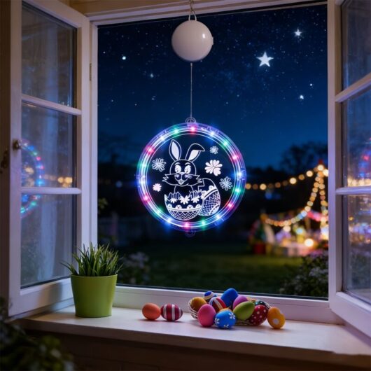 LED Easter Rabbit and Egg Hanging String Lights - Multicolor Window, Home, Garden Decoration for Easter Party, Easter Rabbit - 24 cm