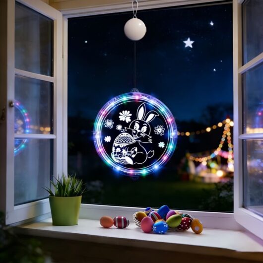LED Easter Rabbit and Egg Hanging String Lights - Multicolor Window, Home, Garden Decoration for Easter Party, Easter Rabbit with Egg - 24 cm