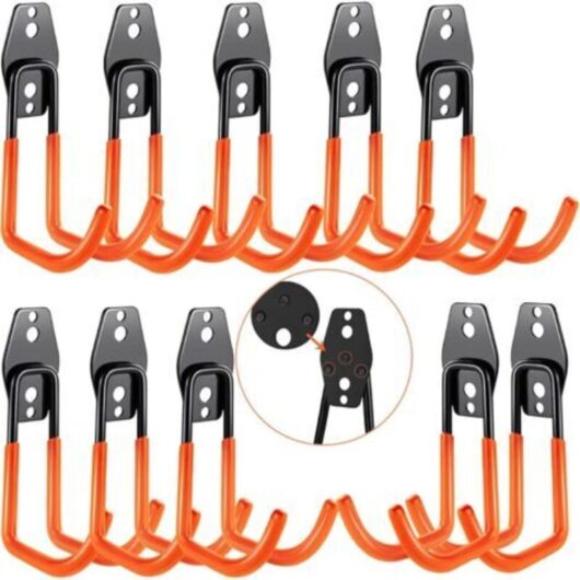 (Orange) 10-Piece Garage Wall Hooks, Garage Storage, Steel Wall Hooks with 3 Welds Instead of 2, Stronger for Ladders, Bicycles, Pipes, Power Tools
