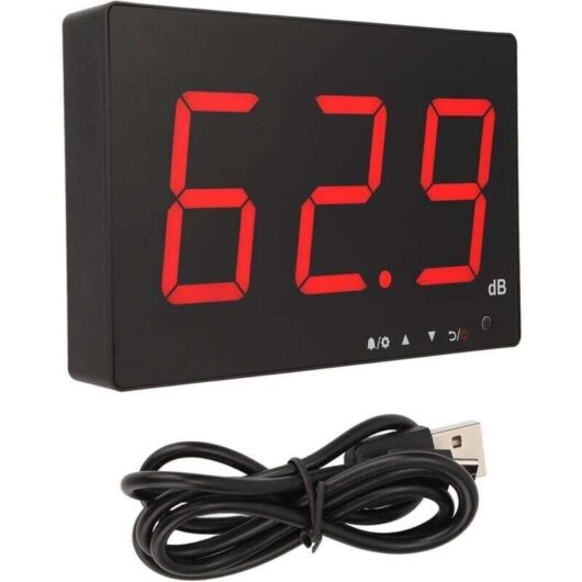 Wall-mounted decibel meter with 9.6-inch LCD display, sound level meter from 30 to 130 dB for office,