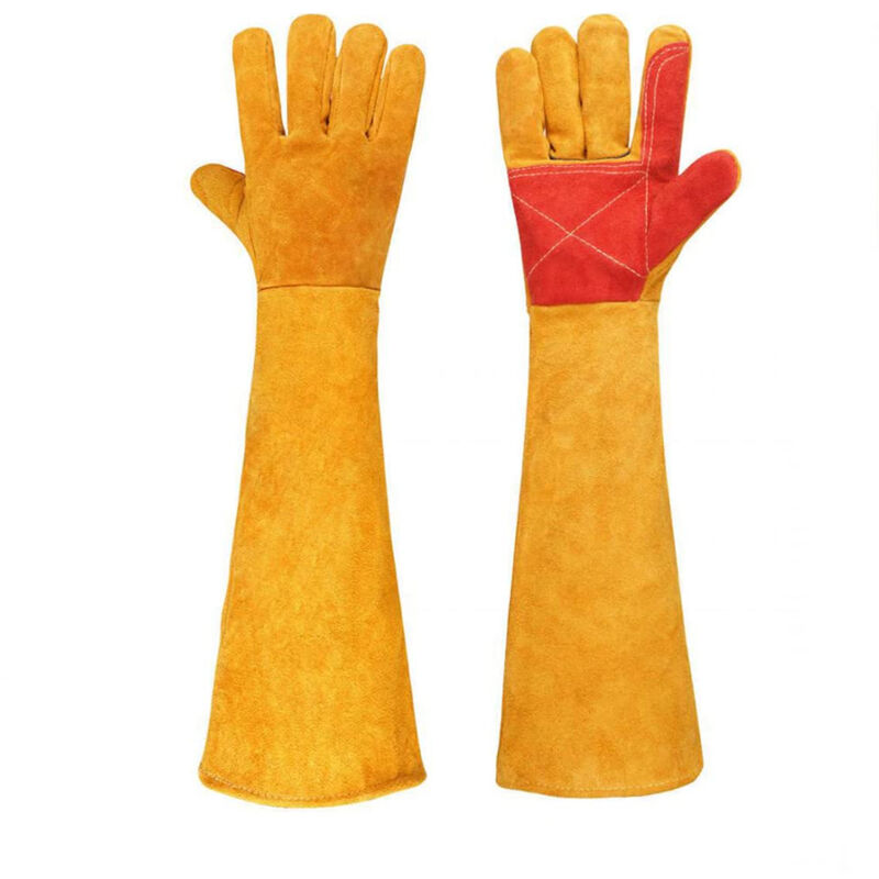 (yellow) 60cm Anti-bite Work Gloves, Durable Leather Gloves for Bathroom, Grooming, Animal Handling