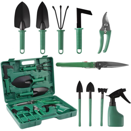 10-Piece Gardening Tool Set with Floral Pattern - Ergonomic Garden Tools with Trowel, Rake, Pruning Shears, and Spray Bottle, Durable Hand Tools