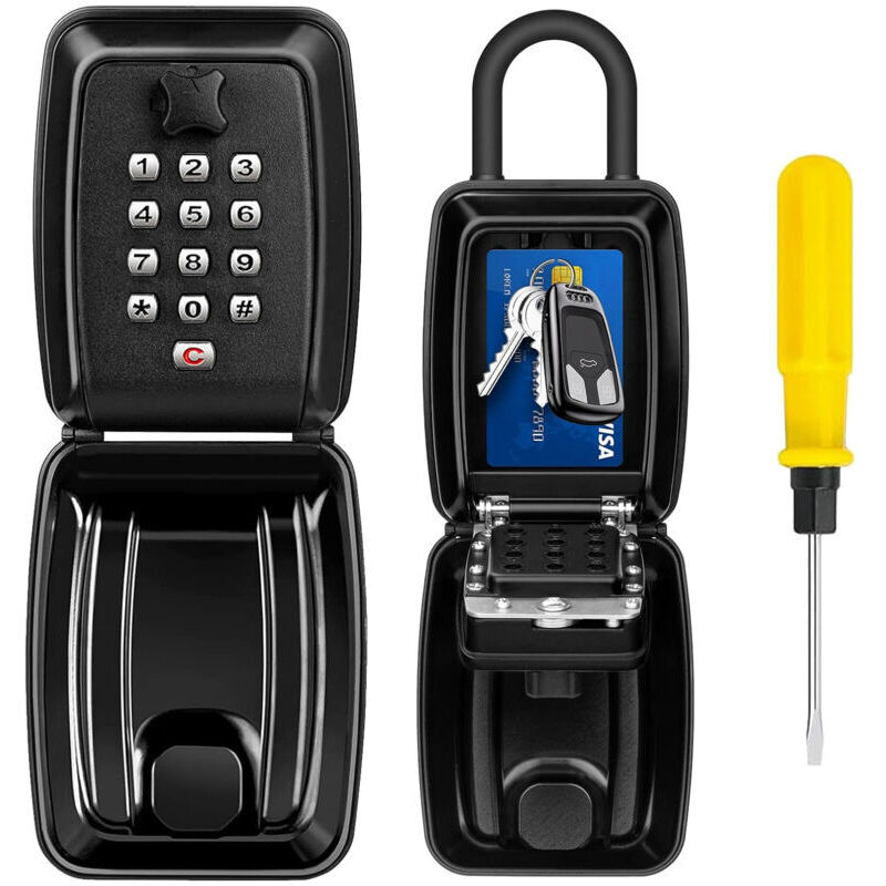 12-Digit Secure Key Box, Waterproof and Rustproof Indoor/Outdoor Key Safe, Combination Lock Key Box with Hook for School, Office, Factory