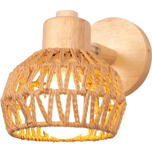 15CM Indoor Wall Light Adjustable Wood Rattan Wall Lights Retro E27 Vintage Wall Sconce for Bedroom Living Room