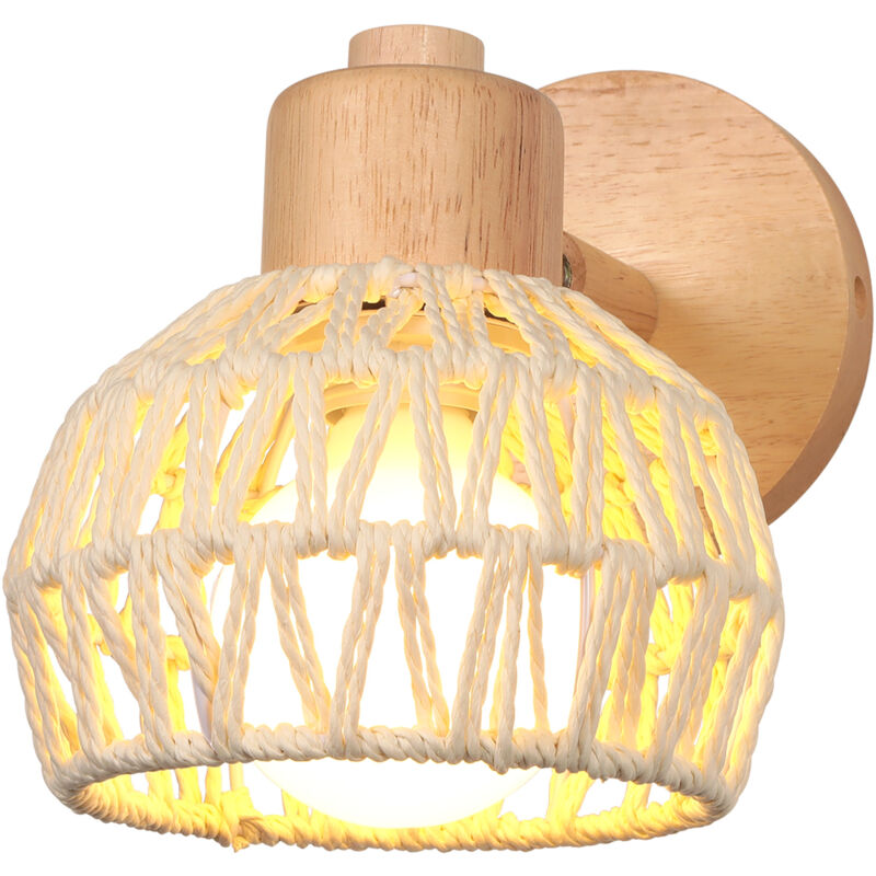 15CM Indoor Wall Light Adjustable Wood Rattan Wall Lights Retro E27 Vintage Wall Sconce for Bedroom Living Room White
