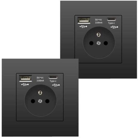 2-Pack Wall Outlets with USB and Type-C 5V 2100mA - Multi Outlet for Smartphone