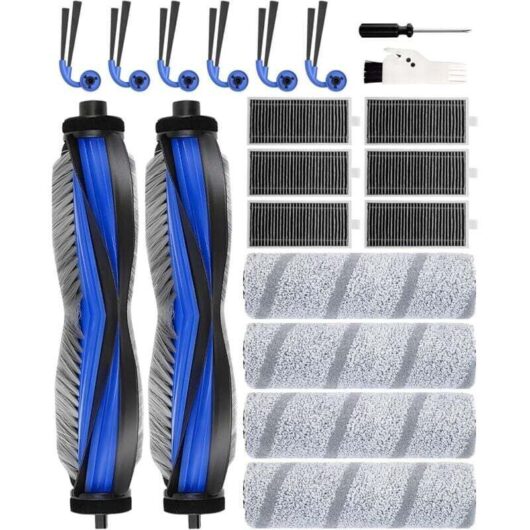 20 Accessories for ECOVACS DEEBOT X11 OmniCyclone/X11 Pro Omni Robot Vacuum Cleaner: 2 Main Brushes, 6 Side Brushes, 6 Filters, 4 Mopping Rollers, 1