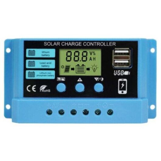 30A 12V/24V Solar Charge Controller, Intelligent Solar Panel Charge Controller with LCD Screen and 5V/2A USB Port, Suitable for Various Types of