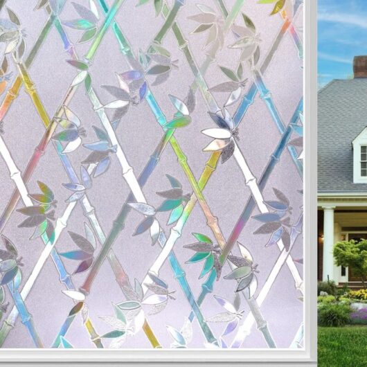 (45x200cm) Self-Adhesive Static Cling Window Films, Rainbow Blackout Window Film, Bamboo Pattern Frosted Glass Film, Anti-UV Privacy Film for Office