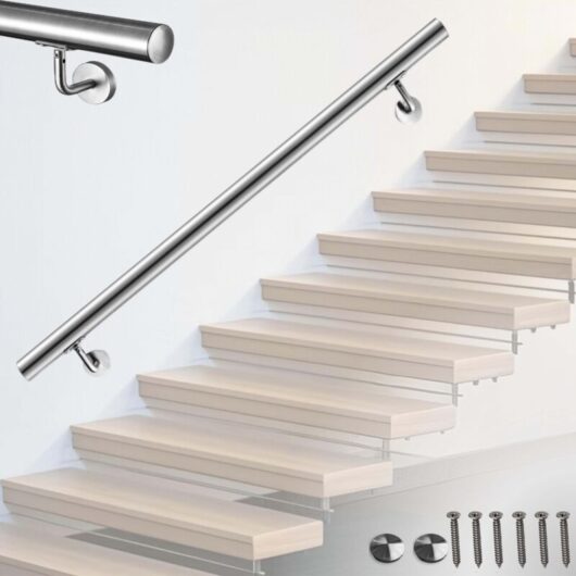 Aica Handrail, 304 Stainless steel handrail, with Bracket, 200cm, Silver, suitable for Indoor & Outdoor