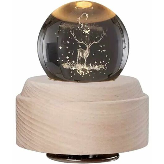Boule de neige de Nol musicale avec des paillettes tourbillonnantes Rudolph renne boule de cristal avec support en bois lampe à led veilleuse décor à