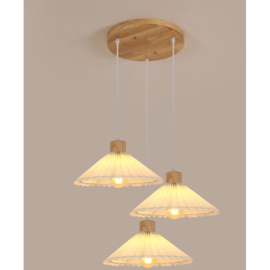 Comely 3-Light Pendant Light with Pleated Shades, Round Base Vintage Ceiling Hanging Lamp for Living Room Dining Room Bedroom