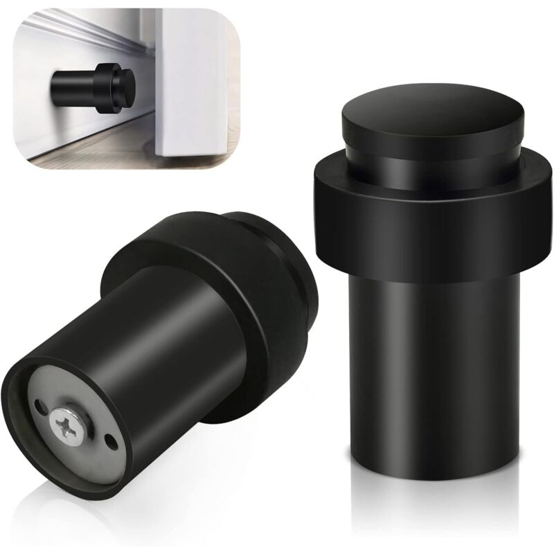 Cyslmuk - 2 Pack Black Heavy Duty Stainless Steel Door Stops - Decorative Solid Rubber Wall Protector for Baseboards - 65mm