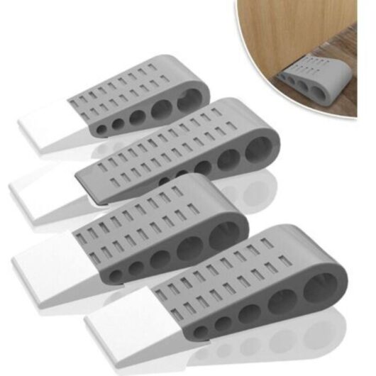 (Gray) Rubber Door Stop, 4pcs Heavy Duty Non-Slip Rubber Door Wedge, Anti-Scratch Door Stopper Works on All Surfaces
