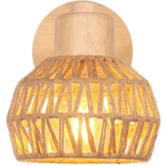 Indoor Wall Light 15CM Adjustable Wood Rattan Wall Lights Retro E27 Vintage Wall Sconce for Bedroom Living Room