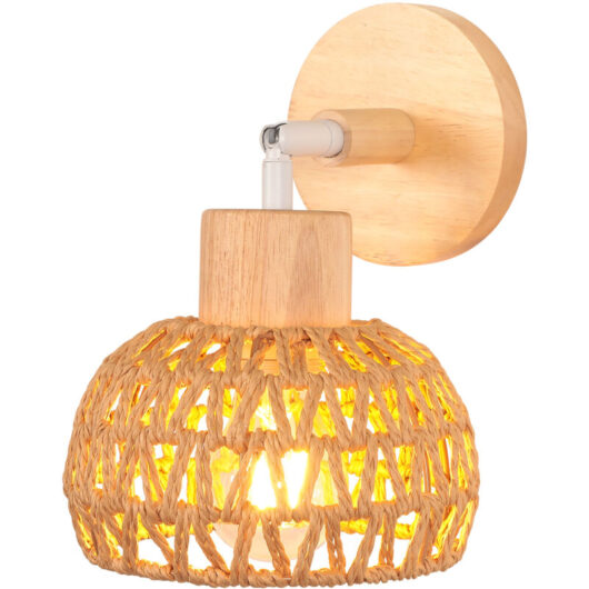 Indoor Wall Light 15CM Adjustable Wood Rattan Wall Lights Retro Vintage Wall Sconce E27 for Living Room Bedroom