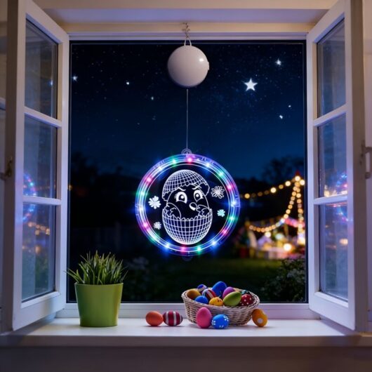 LED Easter Rabbit and Egg Hanging String Lights - Multicolor Window, Home, Garden Decoration for Easter Party, Easter Egg - 24 cm