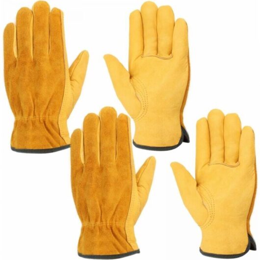 Leather Work Gloves, 2 Pairs Heavy Duty Waterproof Gloves Size l, Suitable for Construction, Gardening, Auto Repair, Unisex
